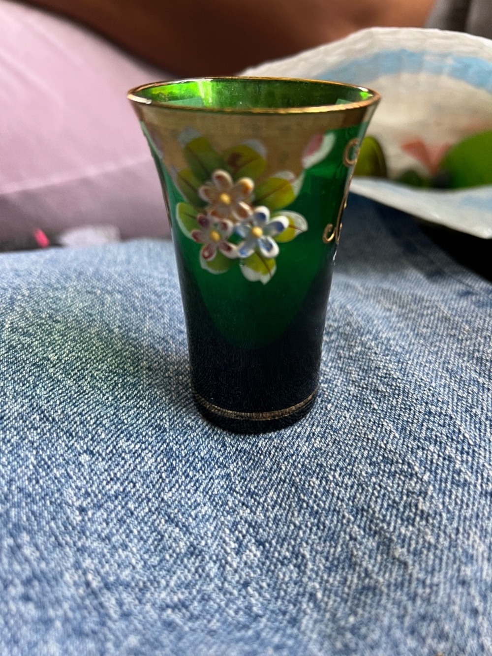 3 vintage bohemian or Murano shot glasses